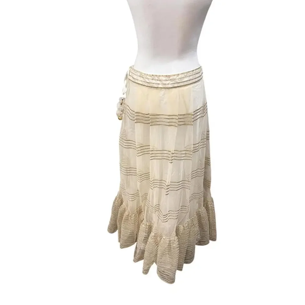 New Nazila Couture Sheer Gold-Trimmed Maxi Skirt, size Medium